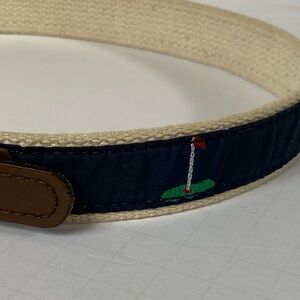 Talbots Boys Belt Size Medium Golf Clubs Bag Canvas Blue Preppy Sporty Dress EUC